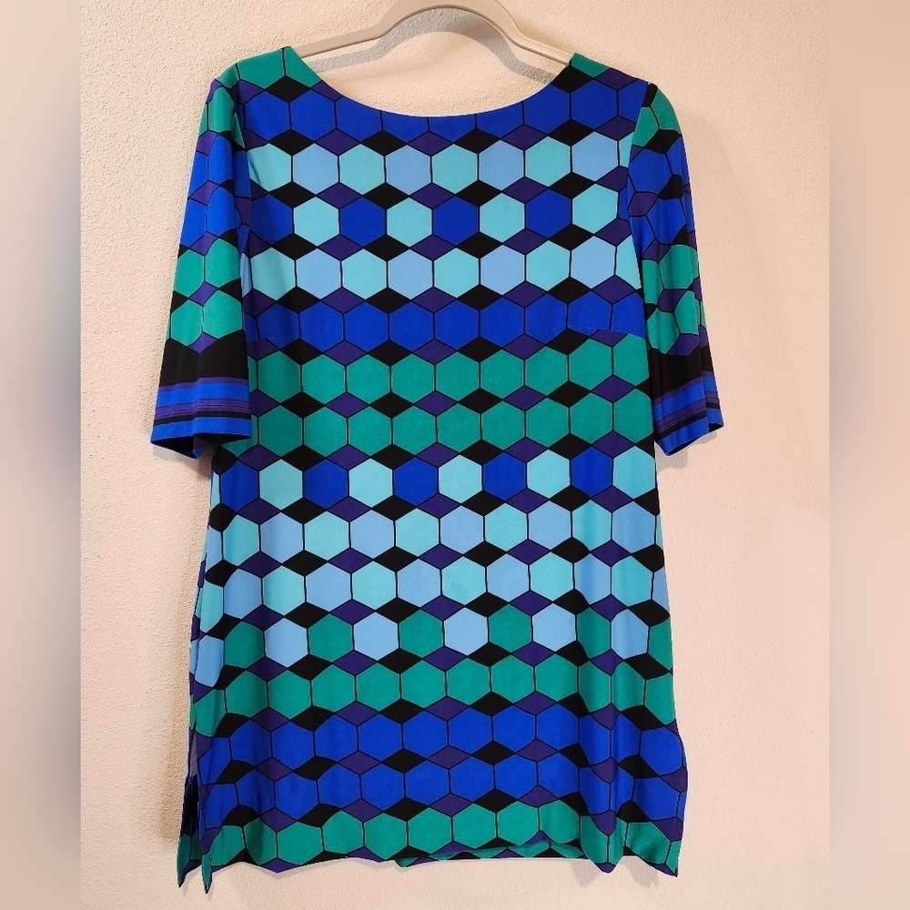 Eliza J Green And Blue Geometric Print Upscale Tunic Size 8